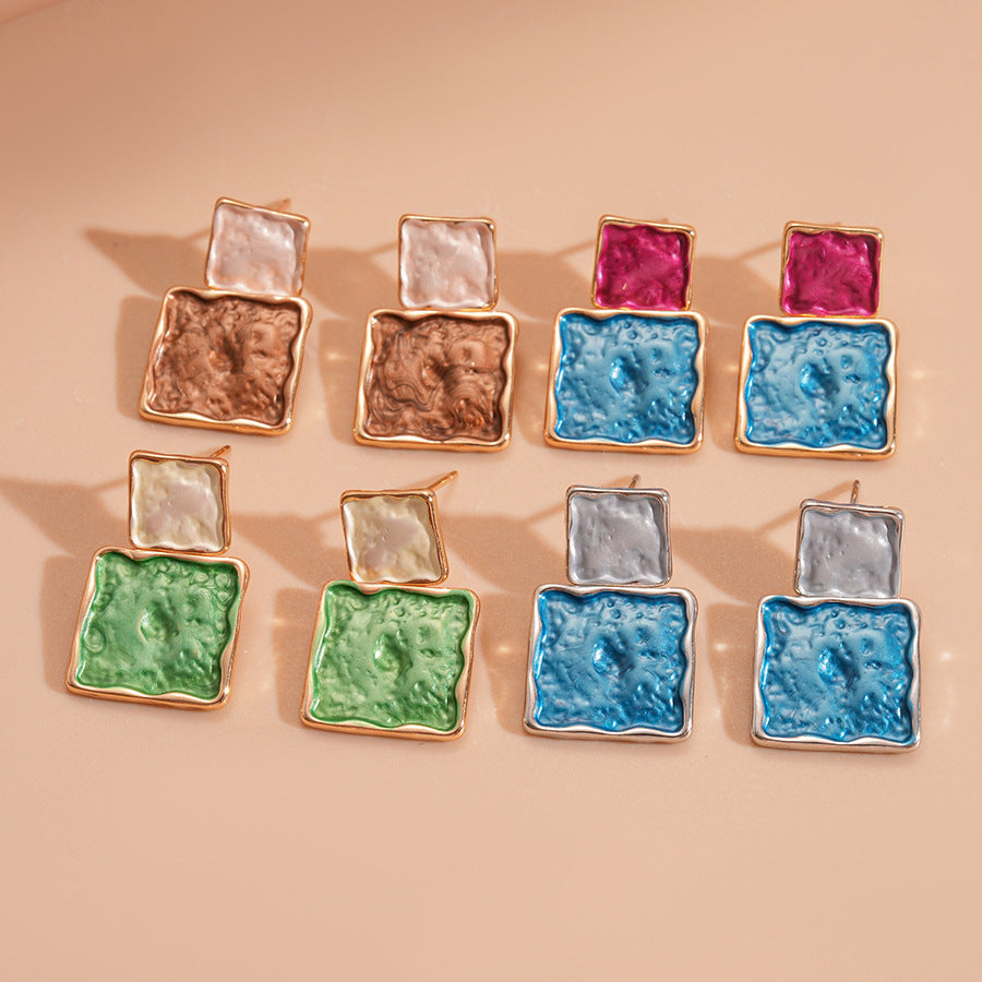 European And American Style Geometric Square Earring And Necklace Set For Women